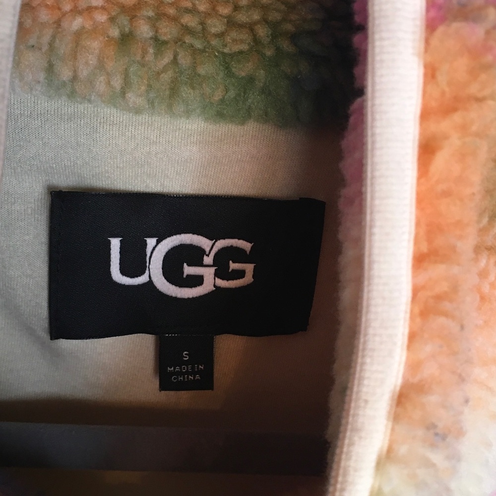 UGG Multicolor Sherpa Jacket in Pink, Blue, Orange, Green on Cream - Picture 3 of 6